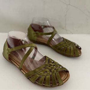 JAFA Shoes Handmade And Hand burnished Green Leather Sandals Size 40 US 9